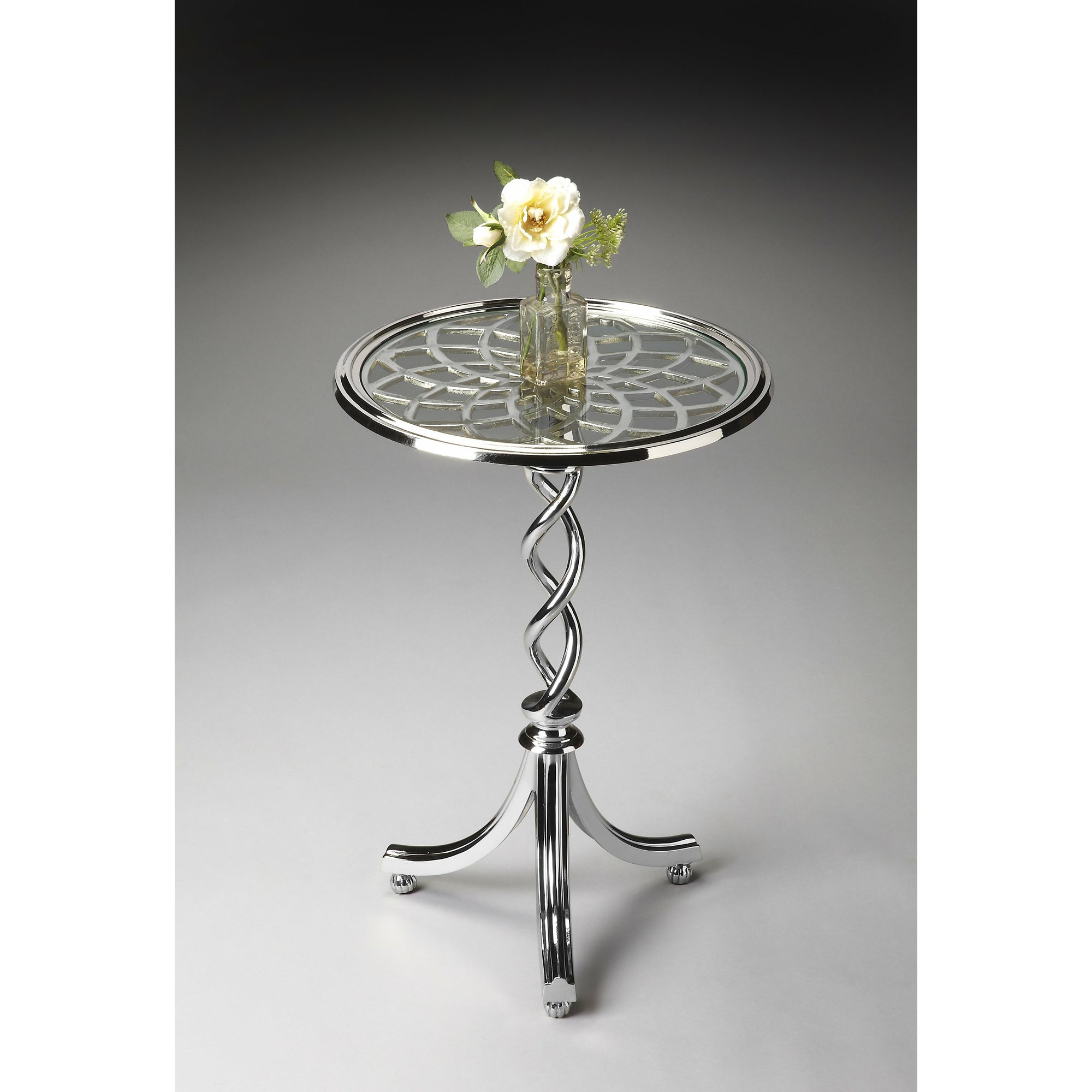 Butler Specialty Modern Braided Silver Round Pedestal Accent Table Accent Tables Butler Specialty