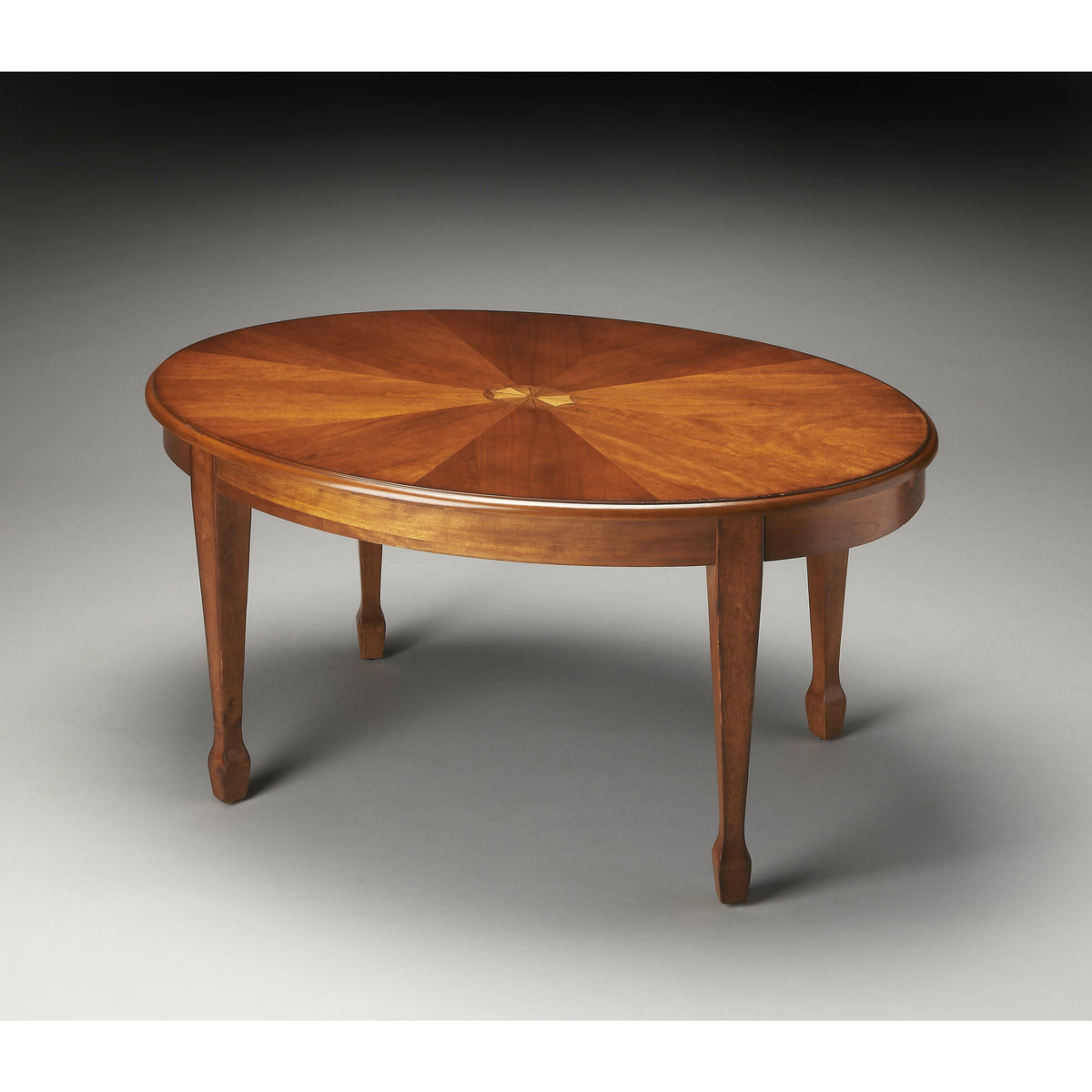 Butler Specialty Elegant Traditional Oval Medium Brown Olive Ash Burl Cocltail/Coffee Table Cocktail Tables Butler Specialty