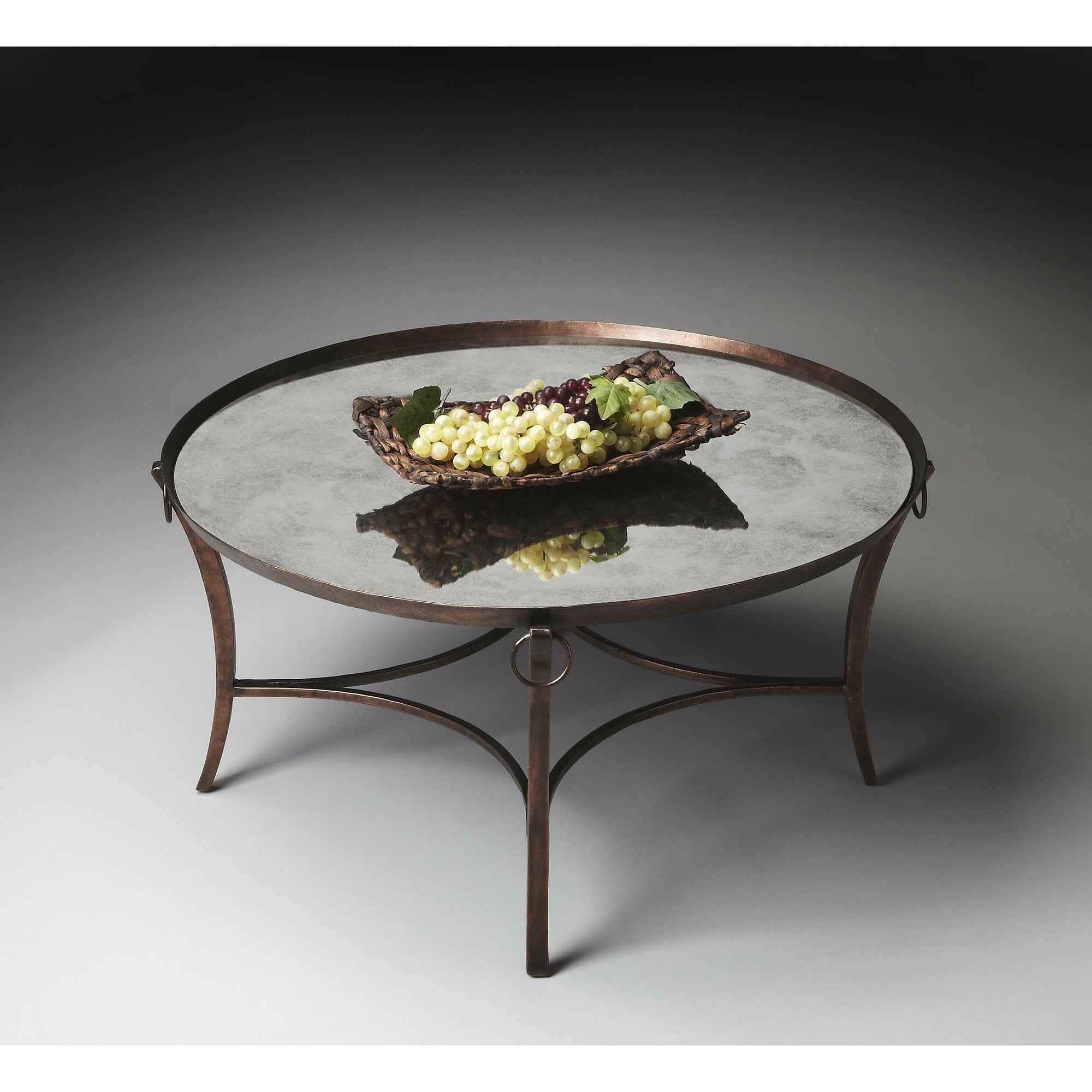 Butler Specialty Transitional Round Copper Metal Mirrored Coffee Table Cocktail Tables Butler Specialty