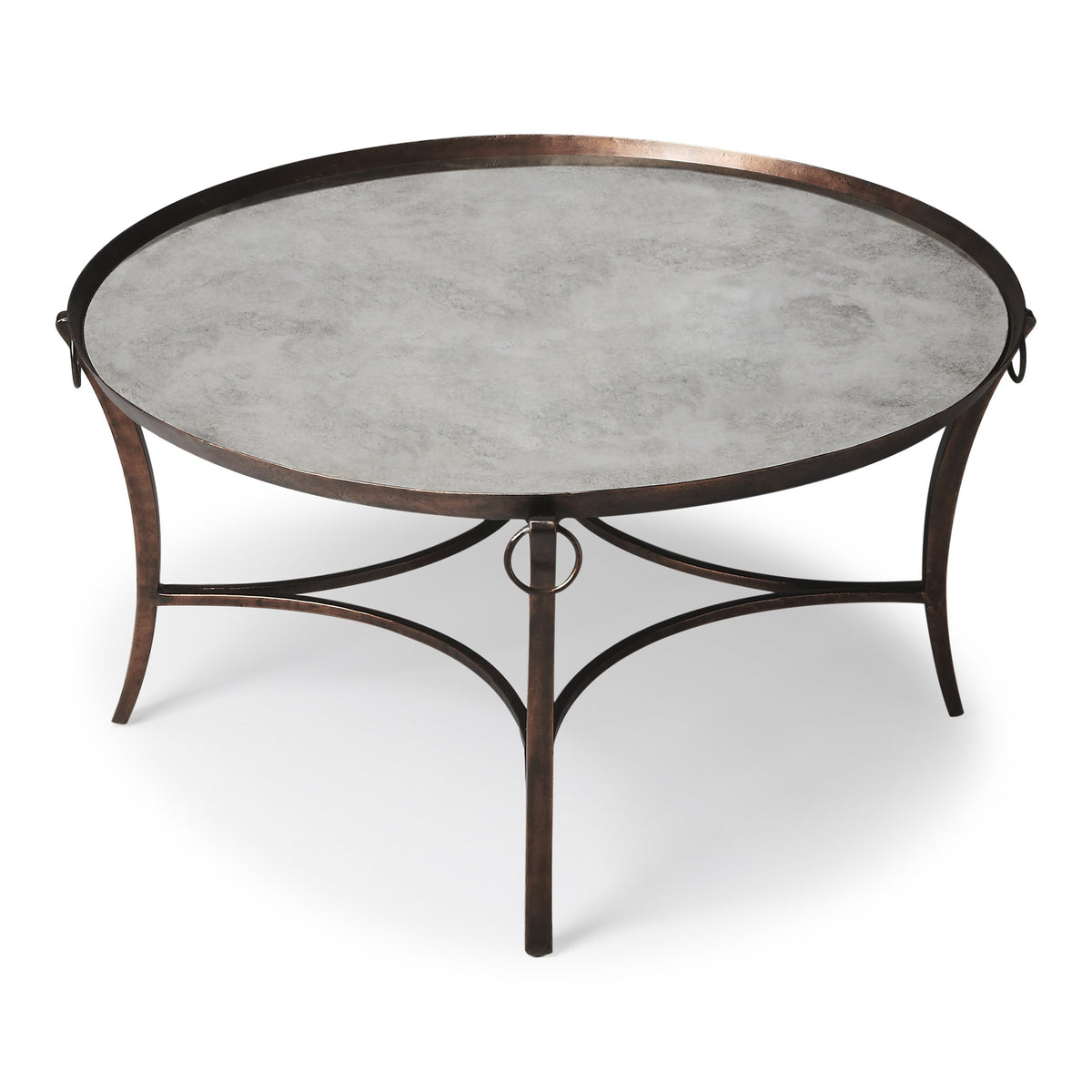 Butler Specialty Transitional Round Copper Metal Mirrored Coffee Table Cocktail Tables Butler Specialty
