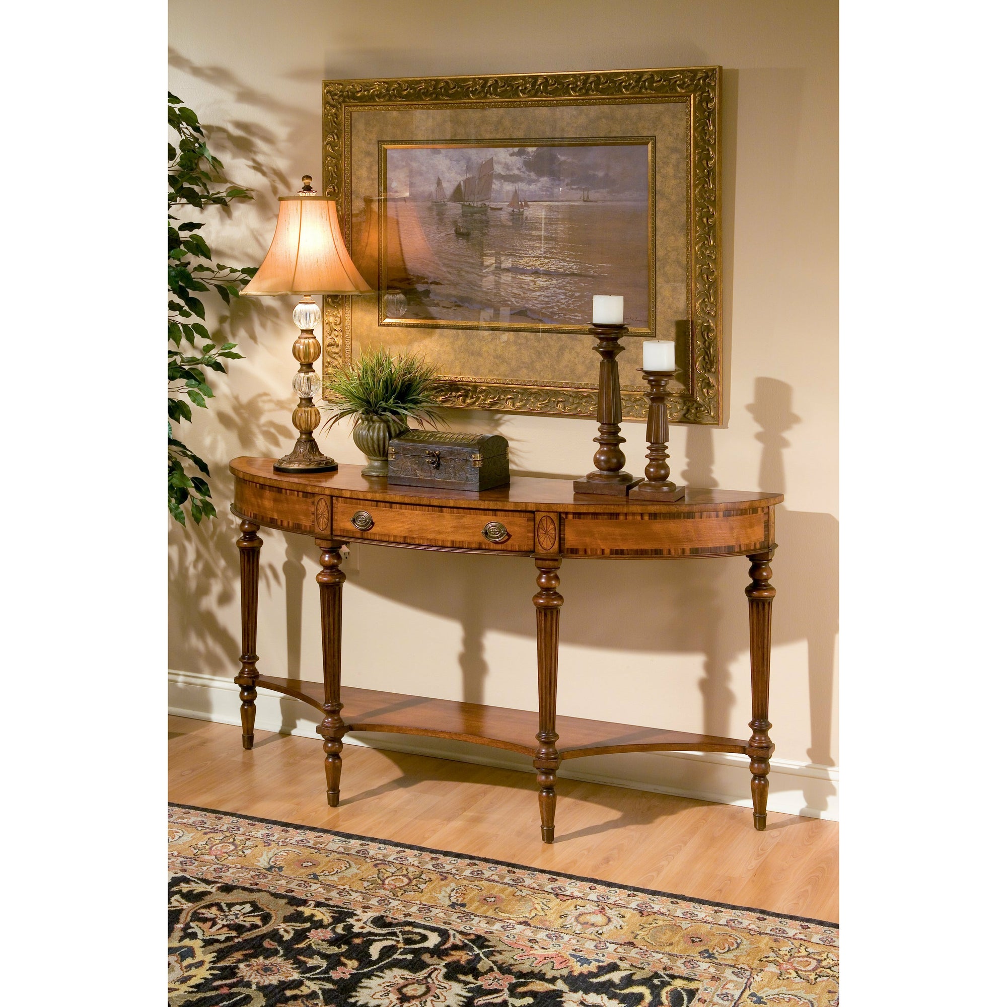 Butler Specialty Medium Brown Demilune Traditional Connoisseur'S Console Table Consoles/Sofa Tables Butler Specialty