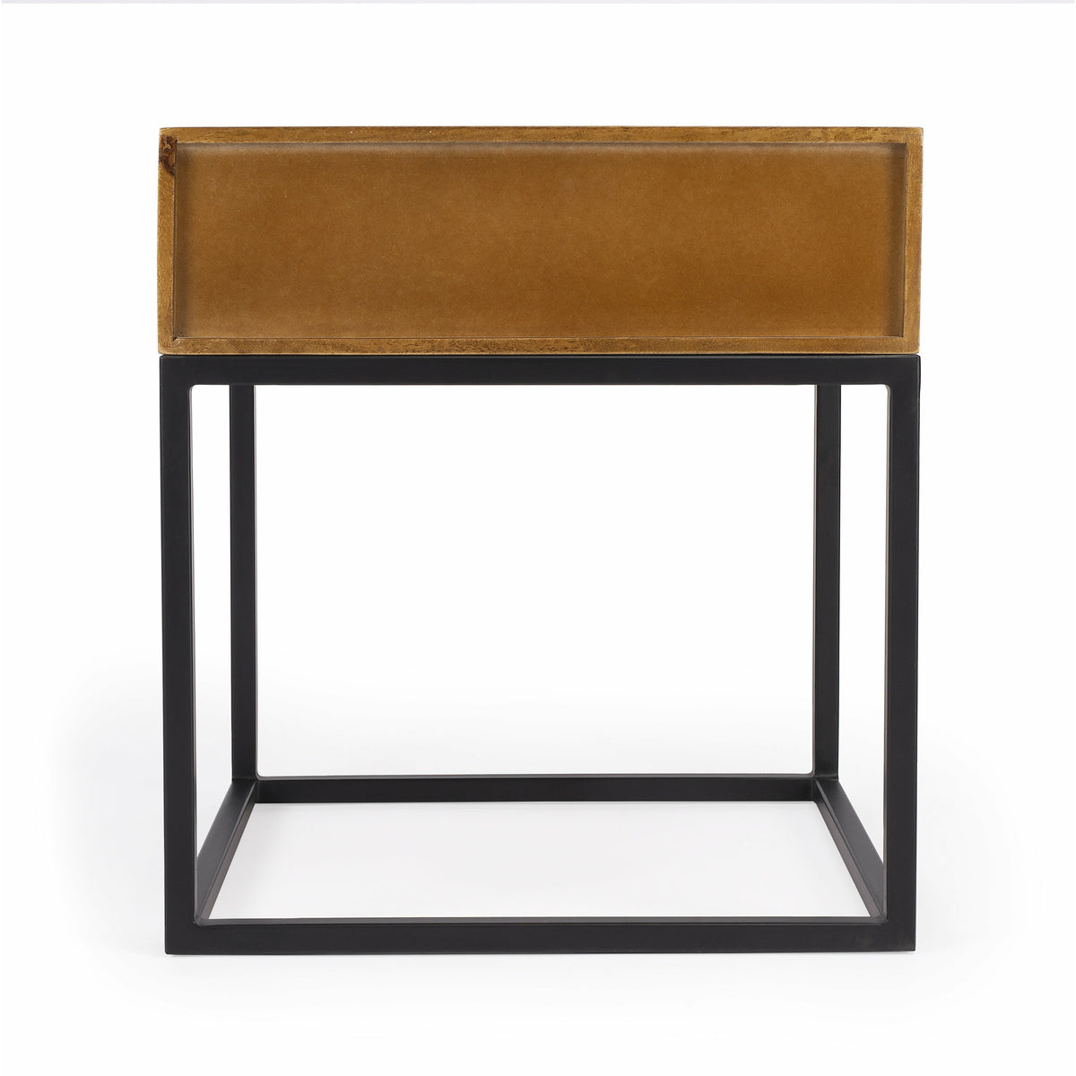 Butler Specialty Minimalistic Industrial Style Square Wood Iron End Table Accent Tables Butler Specialty