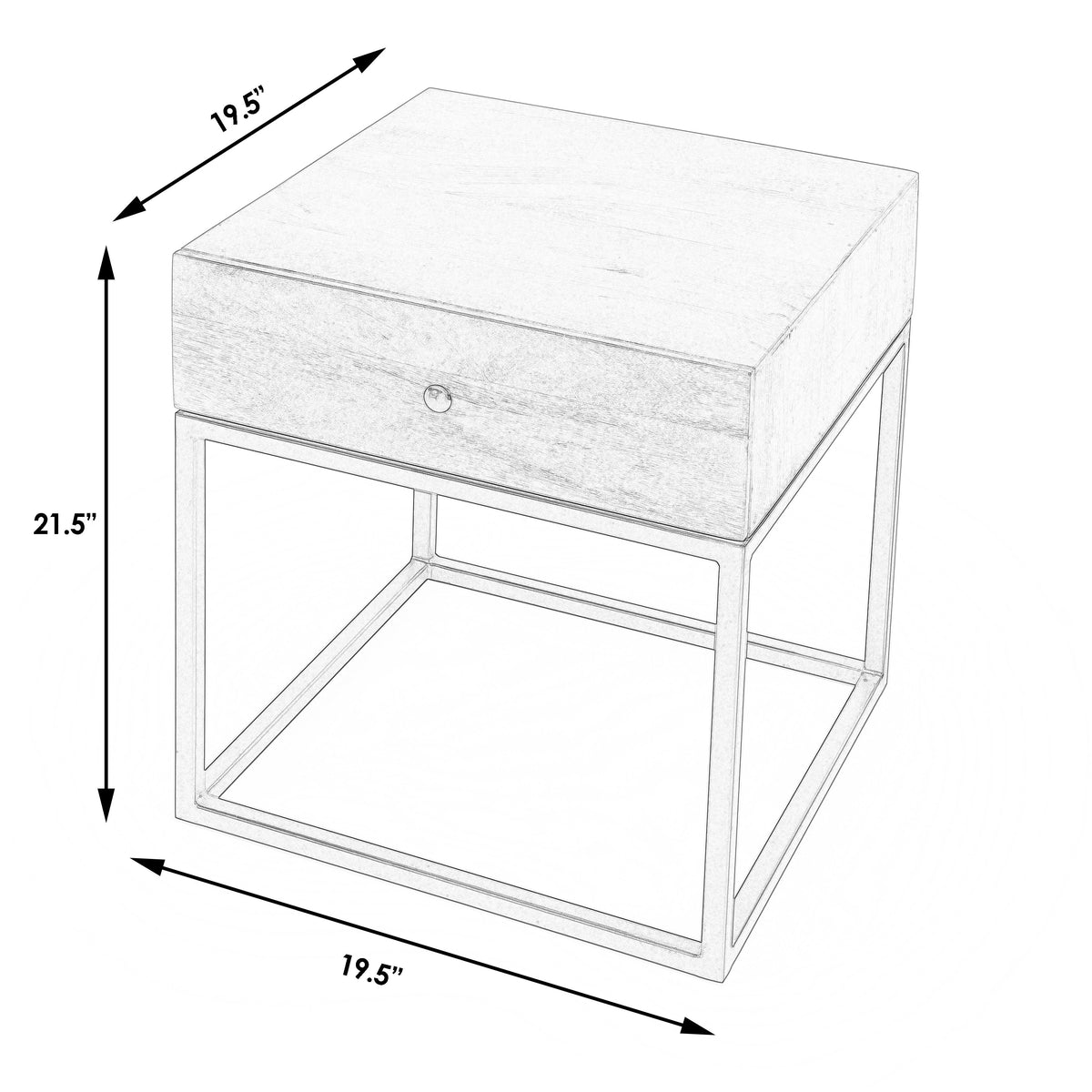 Butler Specialty Minimalistic Industrial Style Square Wood Iron End Table Accent Tables Butler Specialty