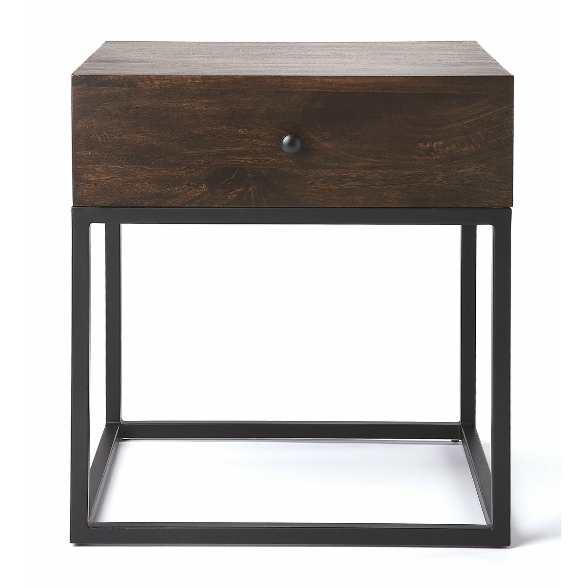 Butler Specialty Minimalistic Industrial Style Square Dark Brown Coffee Iron End Table Accent Tables Butler Specialty