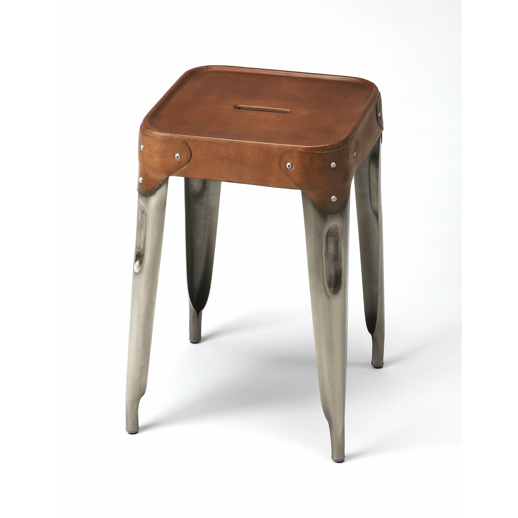 Butler Specialty Modern Square Iron Leather Stool Barstools Butler Specialty