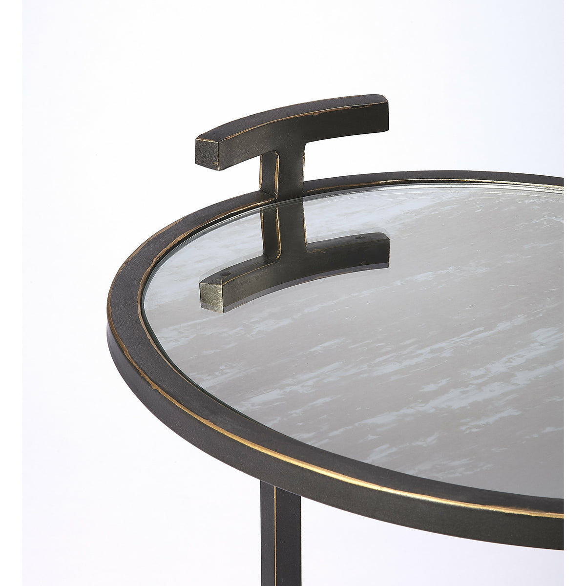 Butler Specialty Clean Contemporary Oval Black Metal Mirror Side Table Accent Tables Butler Specialty