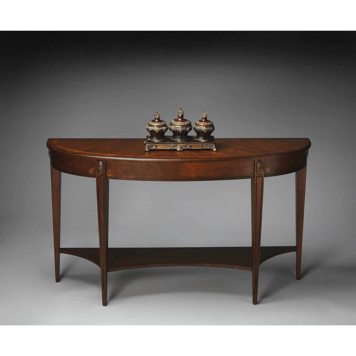 Butler Specialty Traditional Dark Brown Nutmeg Demilune Console Table Consoles/Sofa Tables Butler Specialty