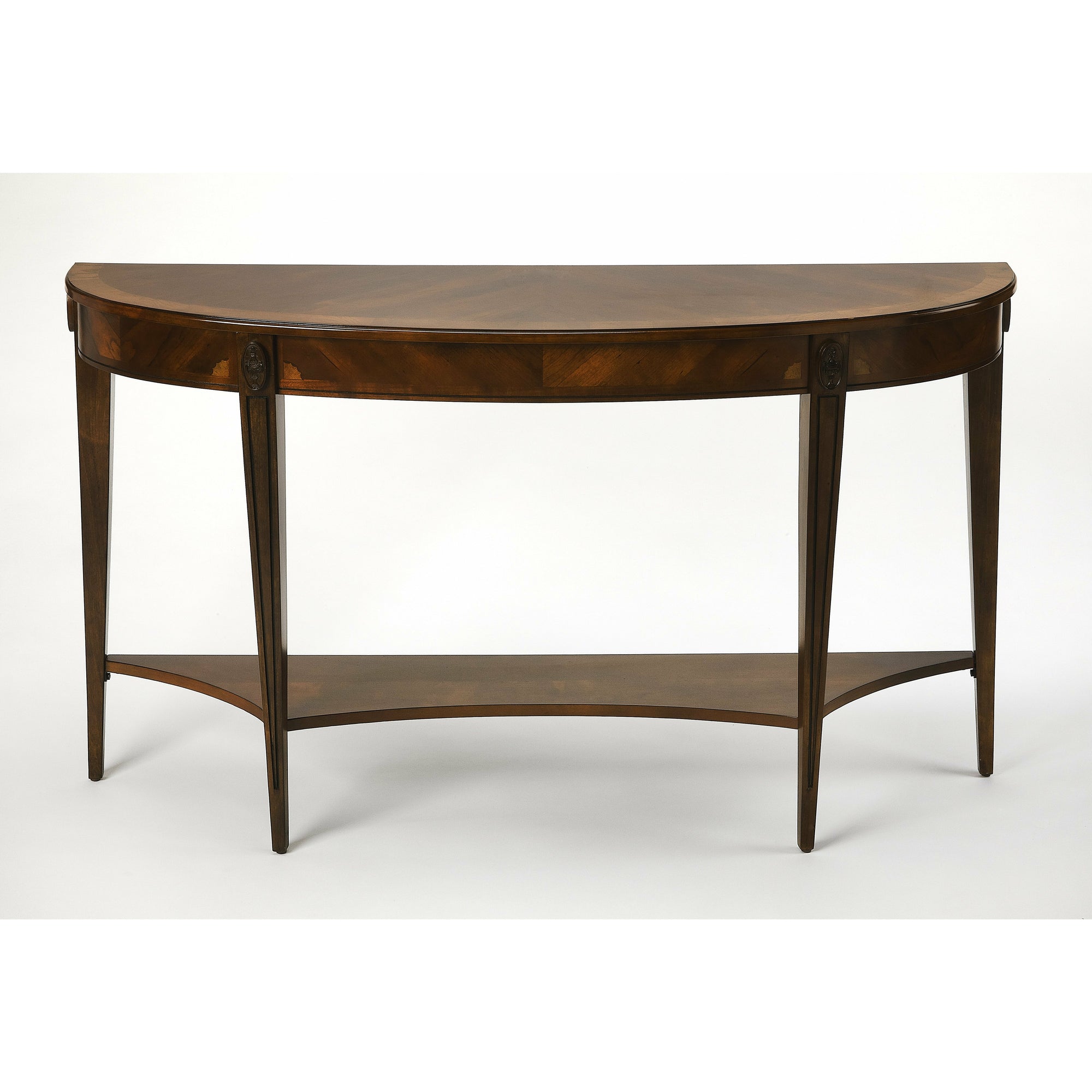 Butler Specialty Traditional Dark Brown Nutmeg Demilune Console Table Consoles/Sofa Tables Butler Specialty