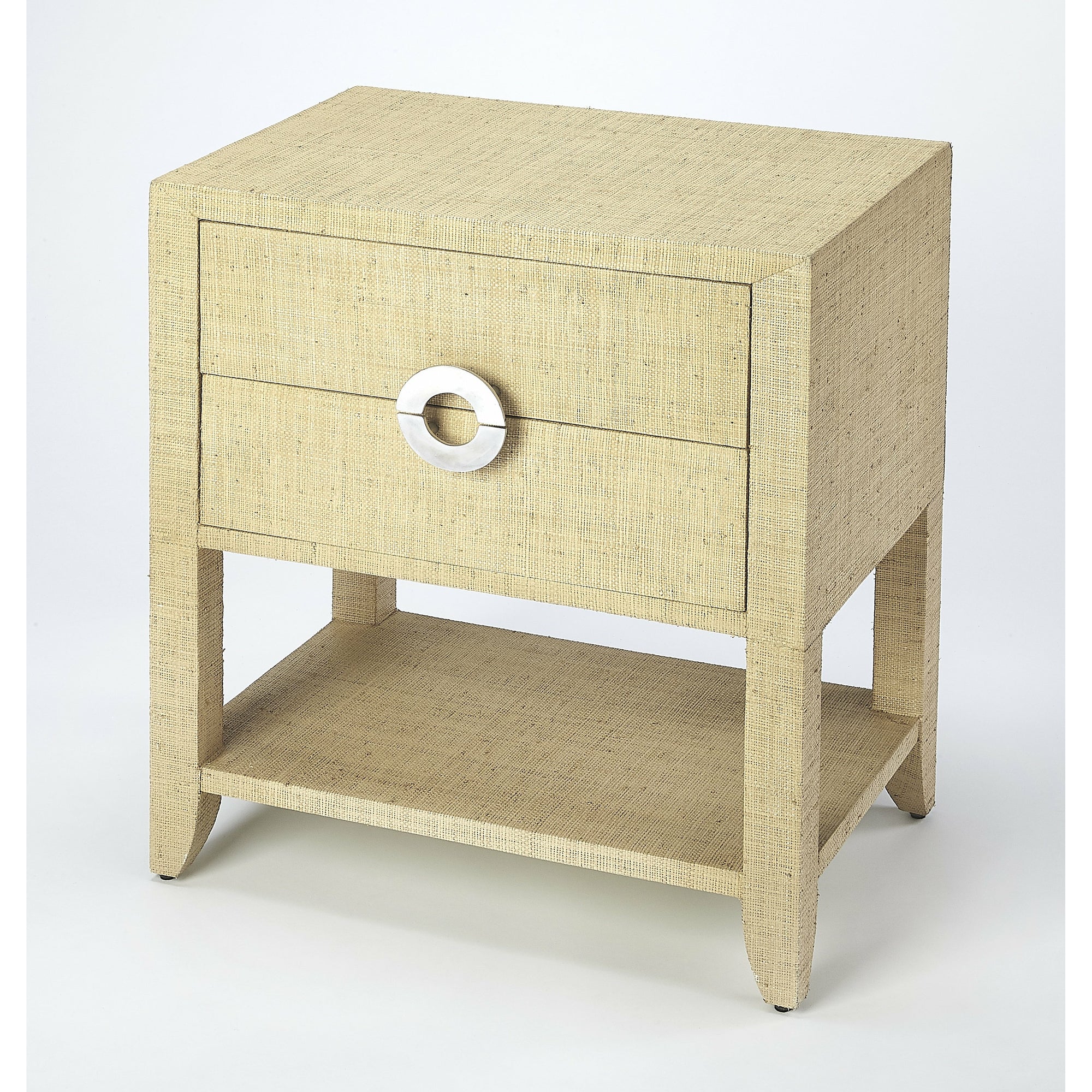 Butler Specialty Modern Rectangular Cream Beige Raffia End Table Accent Tables Butler Specialty