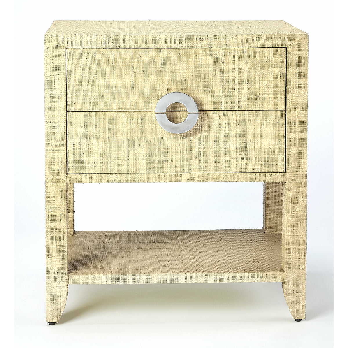 Butler Specialty Modern Rectangular Cream Beige Raffia End Table Accent Tables Butler Specialty