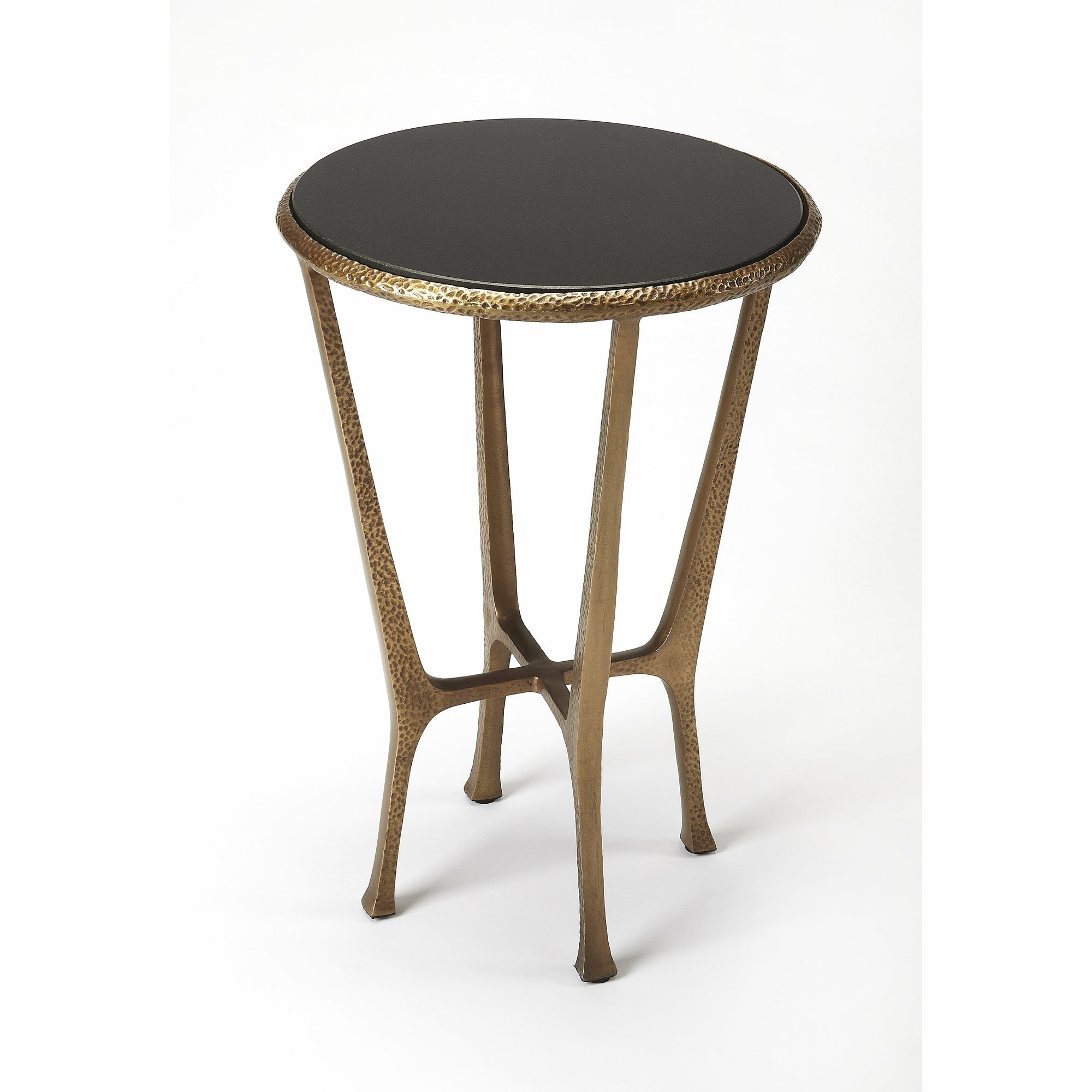 Butler Specialty Modern Round Metal And Black Granite Stone Top End Table Accent Tables Butler Specialty