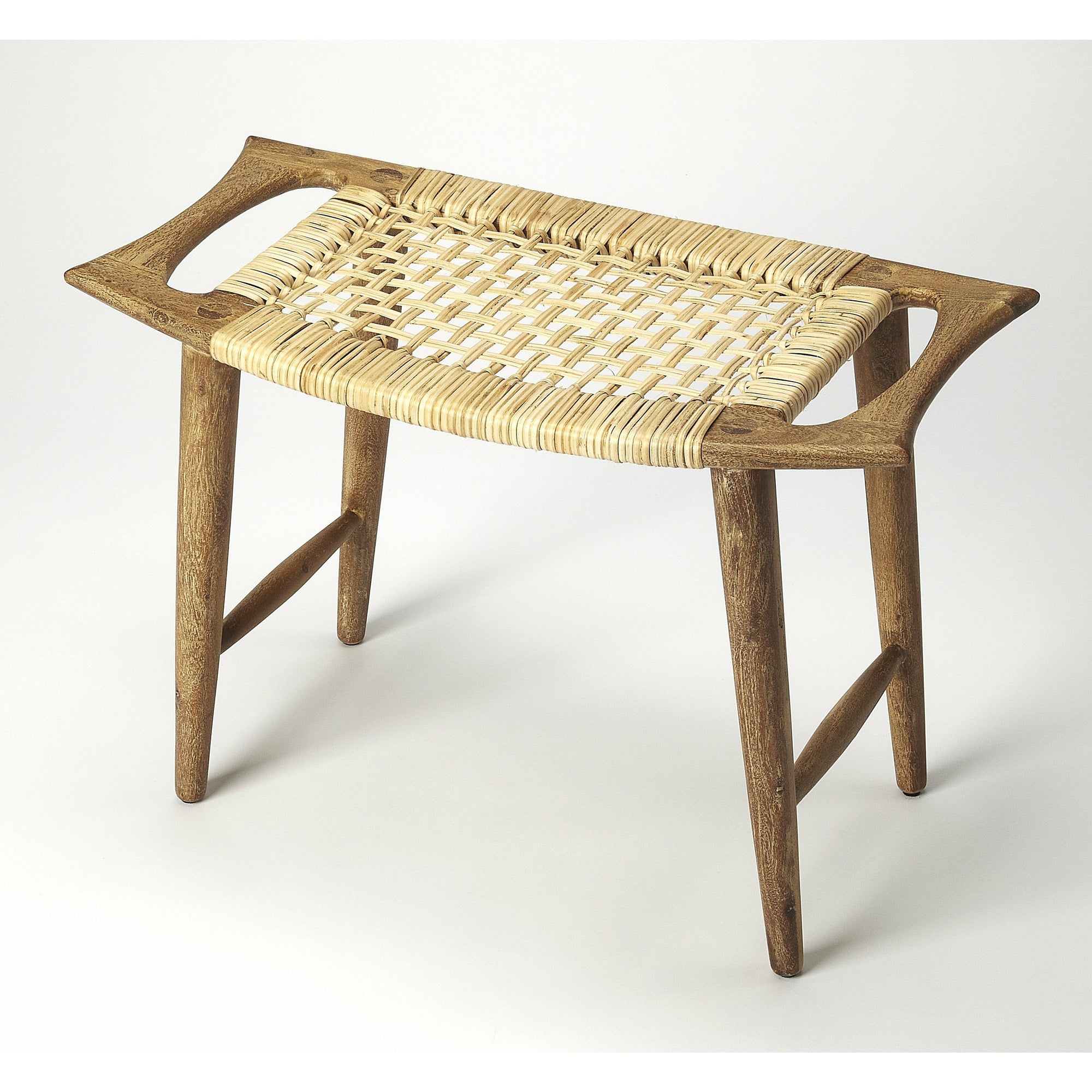 Butler Specialty Modern Rectangular Natural Wood Rattan Stool Benches Butler Specialty