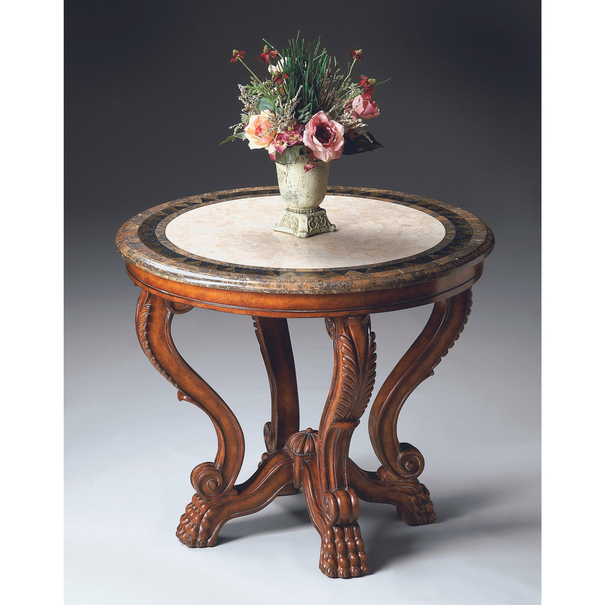 Butler Specialty Traditional Fossil Stone Top Round Foyer Table Foyer Tables Butler Specialty