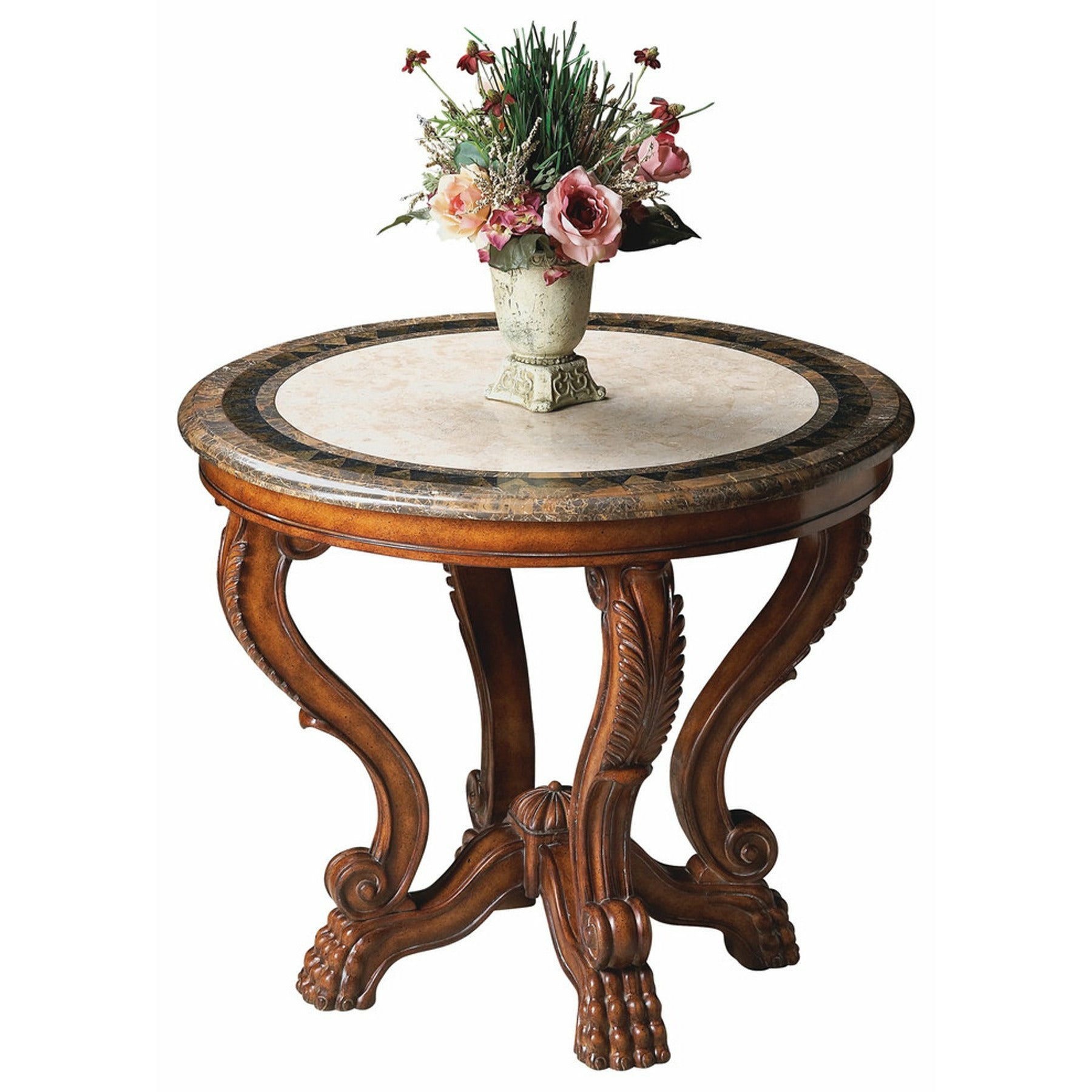 Butler Specialty Traditional Fossil Stone Top Round Foyer Table Foyer Tables Butler Specialty