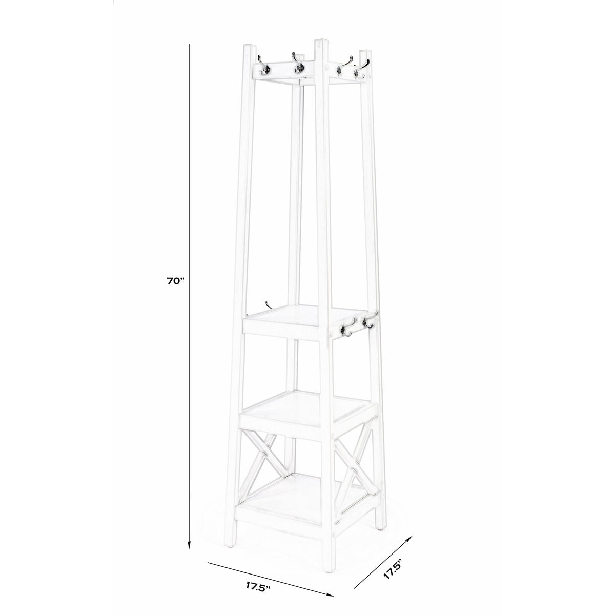 Butler Specialty Rectangular White Coat Rack With Shelves Costumers/Hall Trees Butler Specialty