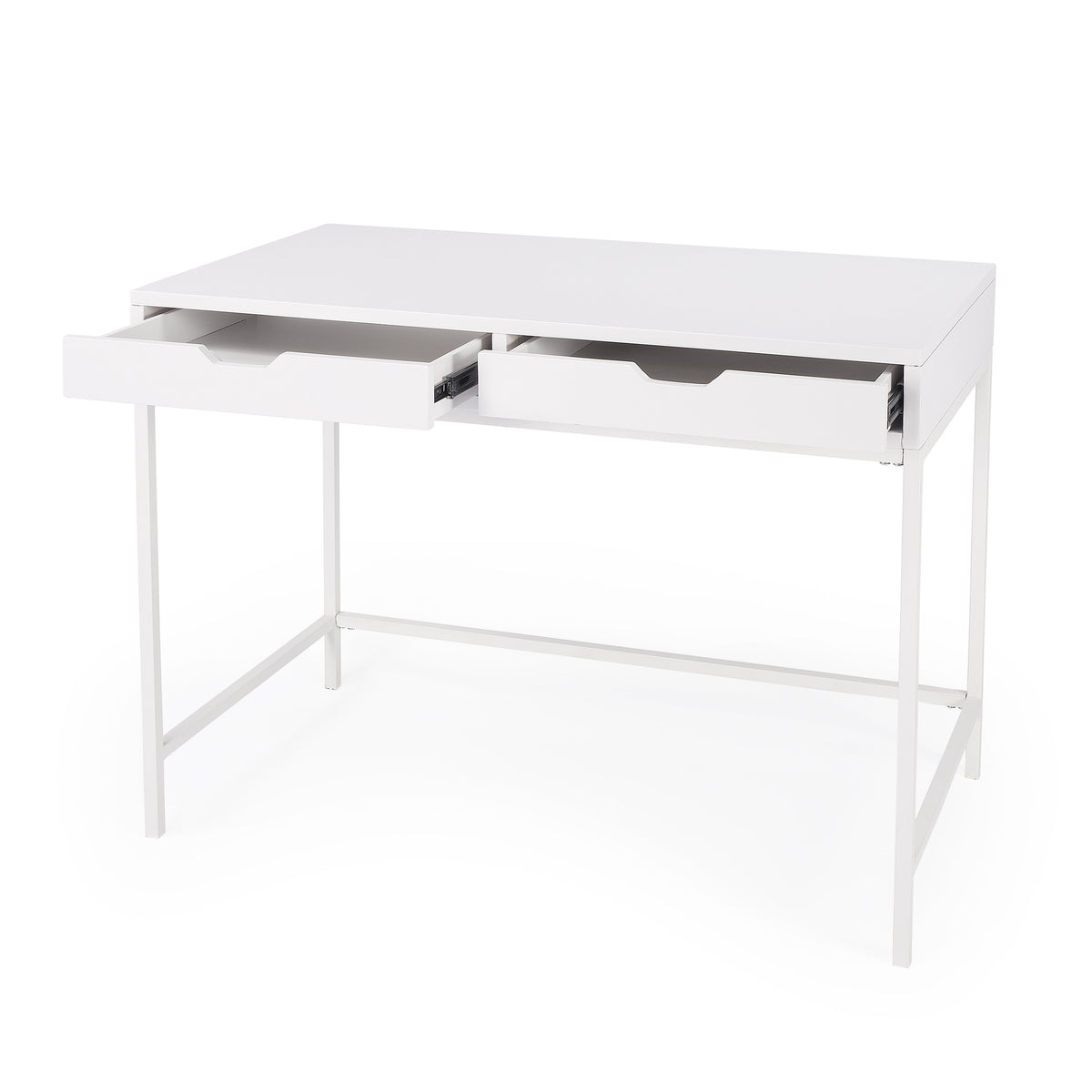 Butler Specialty Stylish Modern Rectangular White Wood Desk With 2 Drawers Desks &amp; Secretaries Butler Specialty