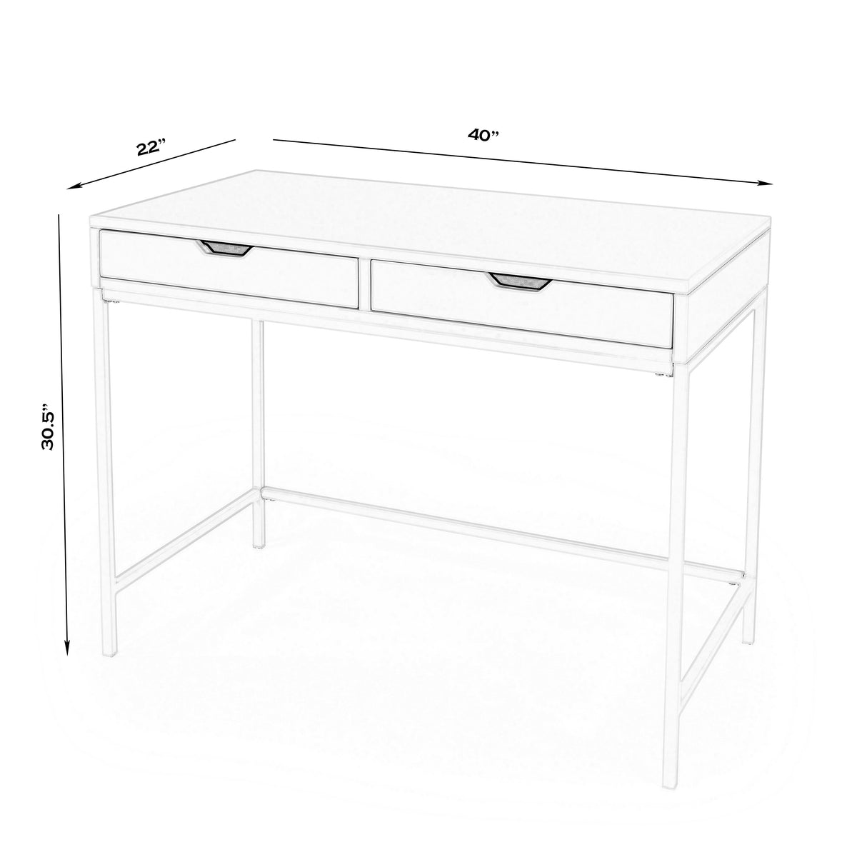 Butler Specialty Stylish Modern Rectangular White Wood Desk With 2 Drawers Desks &amp; Secretaries Butler Specialty