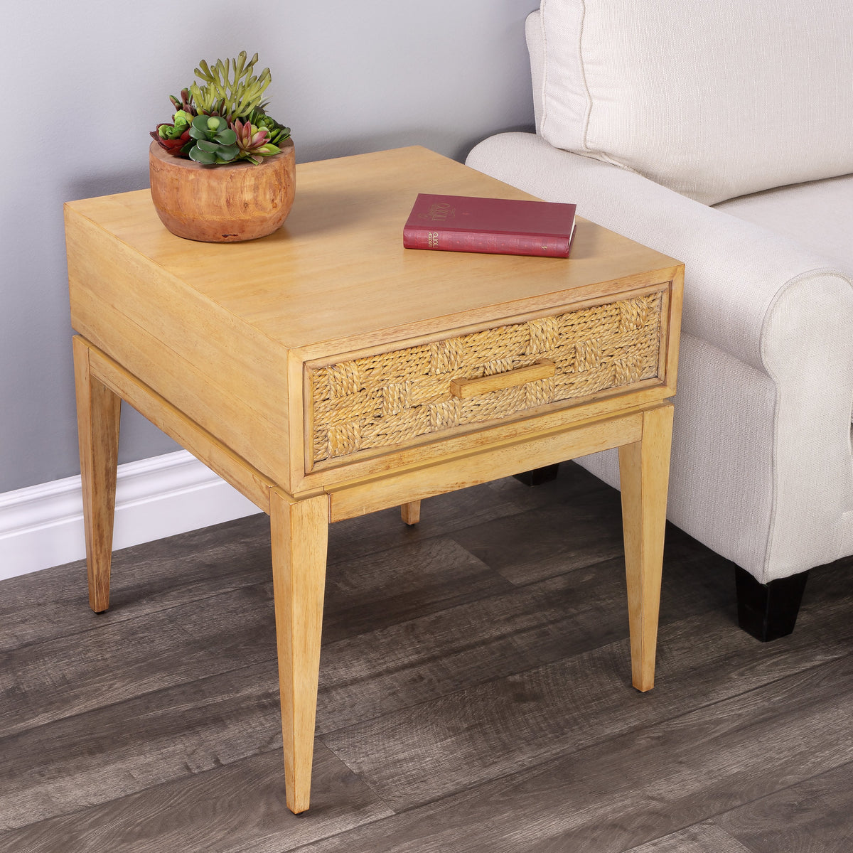 Butler Specialty Modern Tropical Villa Style Rectangular Natual Light Wood End Table Accent Tables Butler Specialty