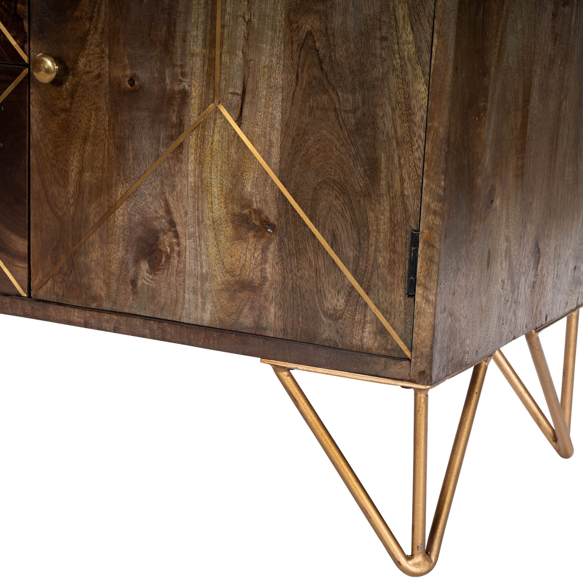 Butler Specialty Minimalist Modern Rectangular Medium Brown Wood Brass Metal Inlay Entertainment Console Entertainment Centers Butler Specialty