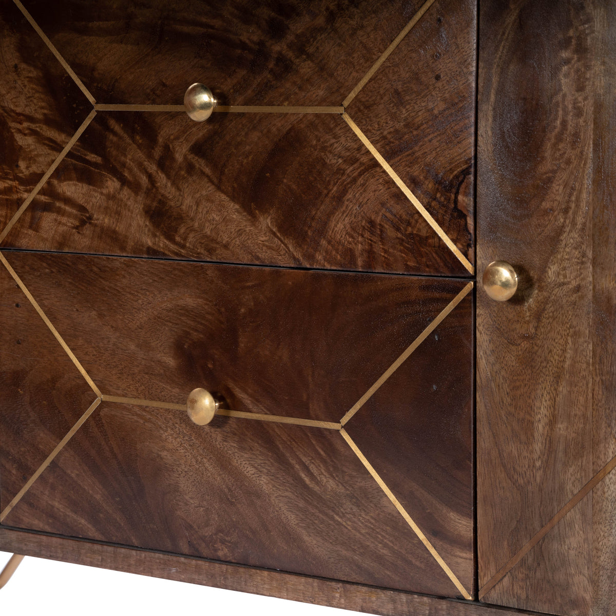 Butler Specialty Minimalist Modern Rectangular Medium Brown Wood Brass Metal Inlay Entertainment Console Entertainment Centers Butler Specialty