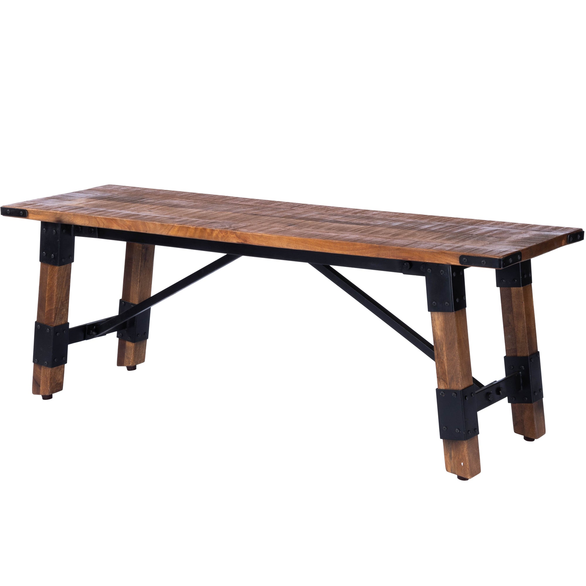 Butler Specialty Industrial Style Rectangular Natural Wood Metal Bench Benches Butler Specialty