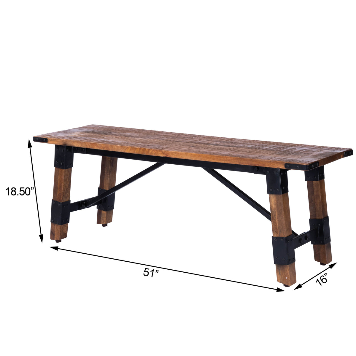 Butler Specialty Industrial Style Rectangular Natural Wood Metal Bench Benches Butler Specialty