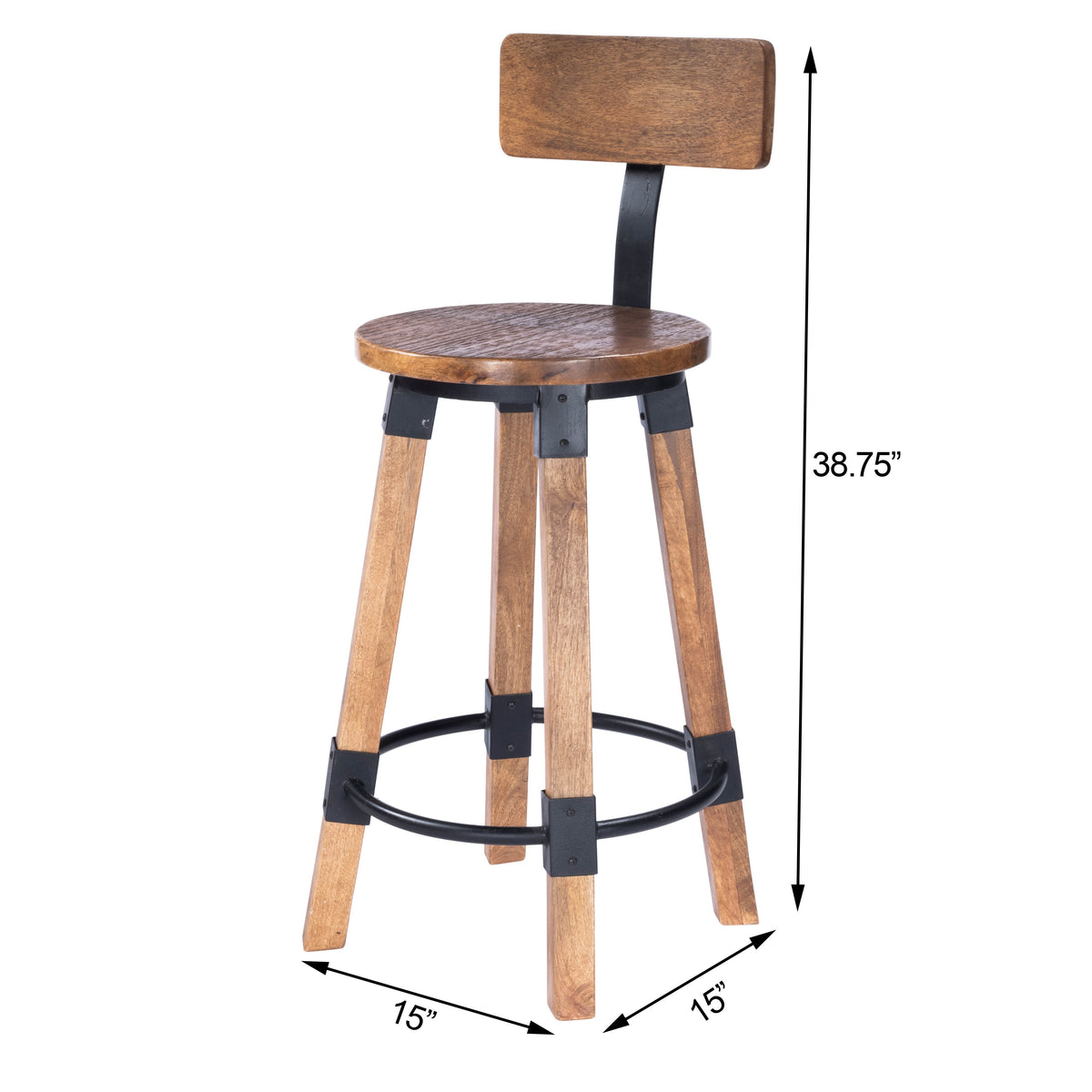 Butler Specialty Stylish Round Natural Wood Metal Counter Stool Barstools Butler Specialty