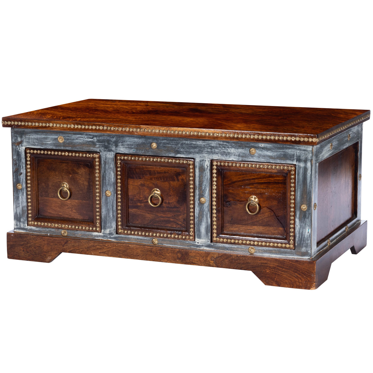 Butler Specialty Traditional Rectangular Medium Brown Wood Hand Painted Storage Coffee Table Cocktail Tables Butler Specialty