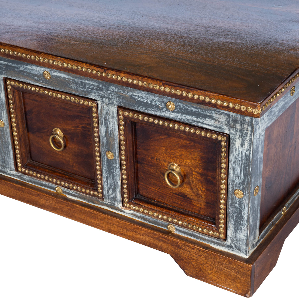 Butler Specialty Traditional Rectangular Medium Brown Wood Hand Painted Storage Coffee Table Cocktail Tables Butler Specialty