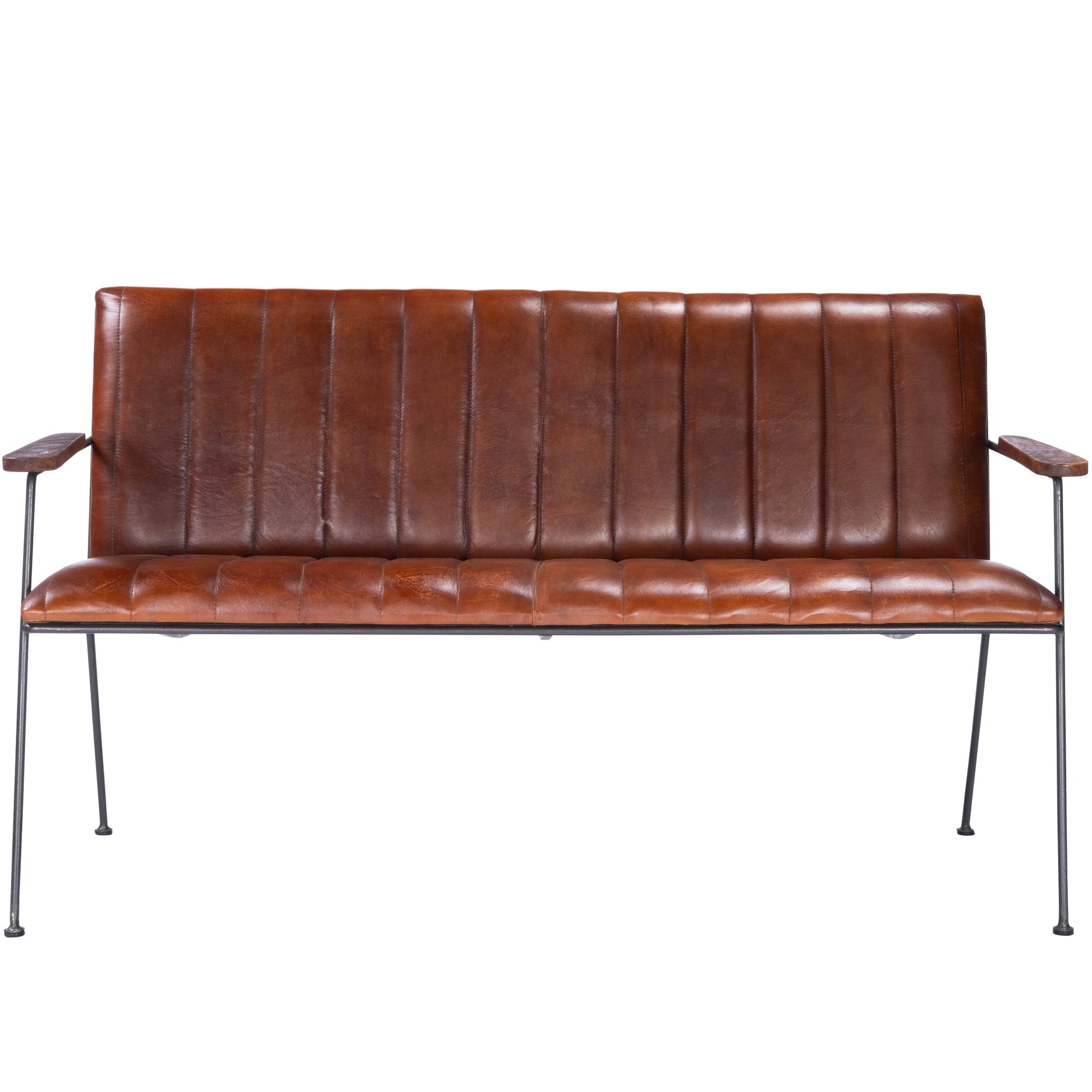 Butler Specialty Vintage Style Modern Rectangular Medium Brown Leather Metal Bench Benches Butler Specialty