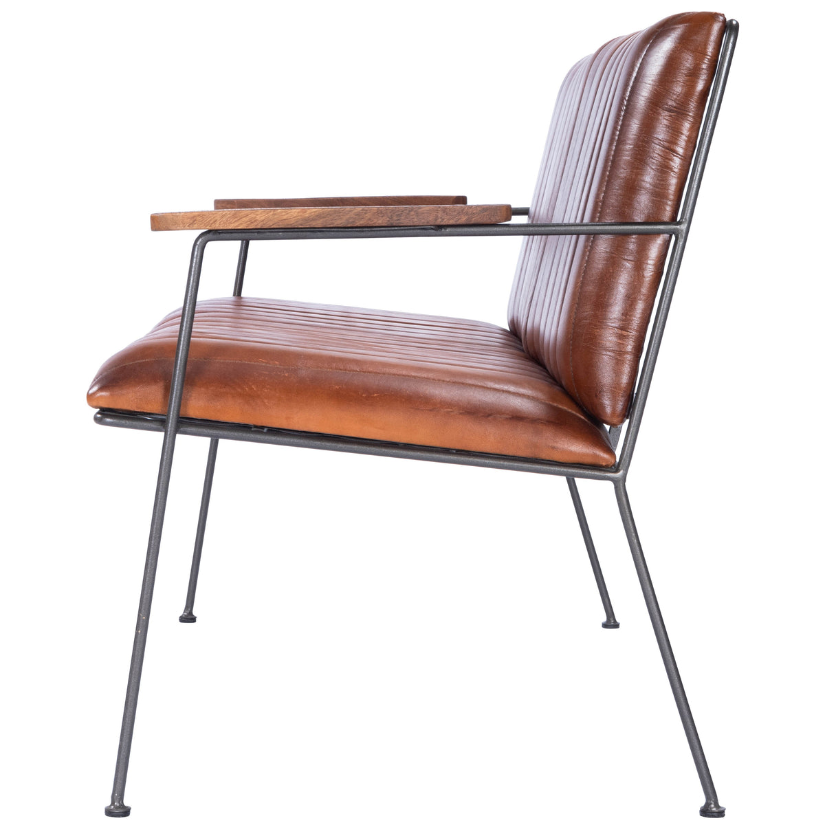 Butler Specialty Vintage Style Modern Rectangular Medium Brown Leather Metal Bench Benches Butler Specialty