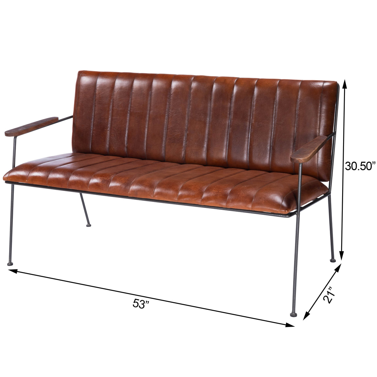 Butler Specialty Vintage Style Modern Rectangular Medium Brown Leather Metal Bench Benches Butler Specialty