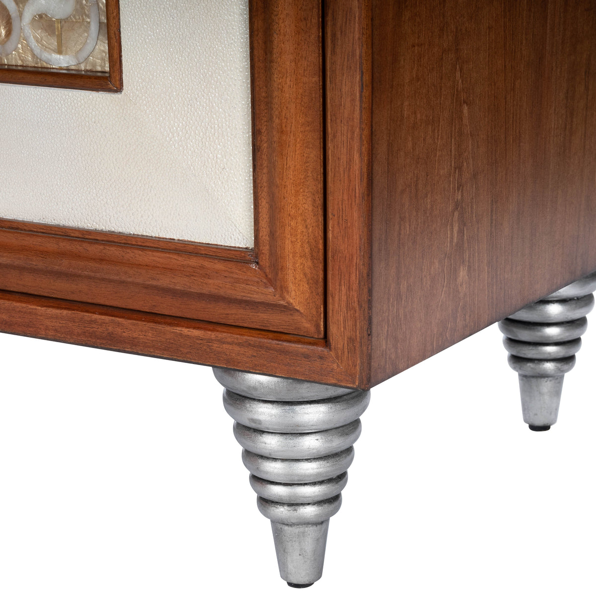 Butler Specialty Elegant Transitional Rectangular Medium Brown Leather Capiz Shell Inlay Sideboard Chests/Cabinets Butler Specialty