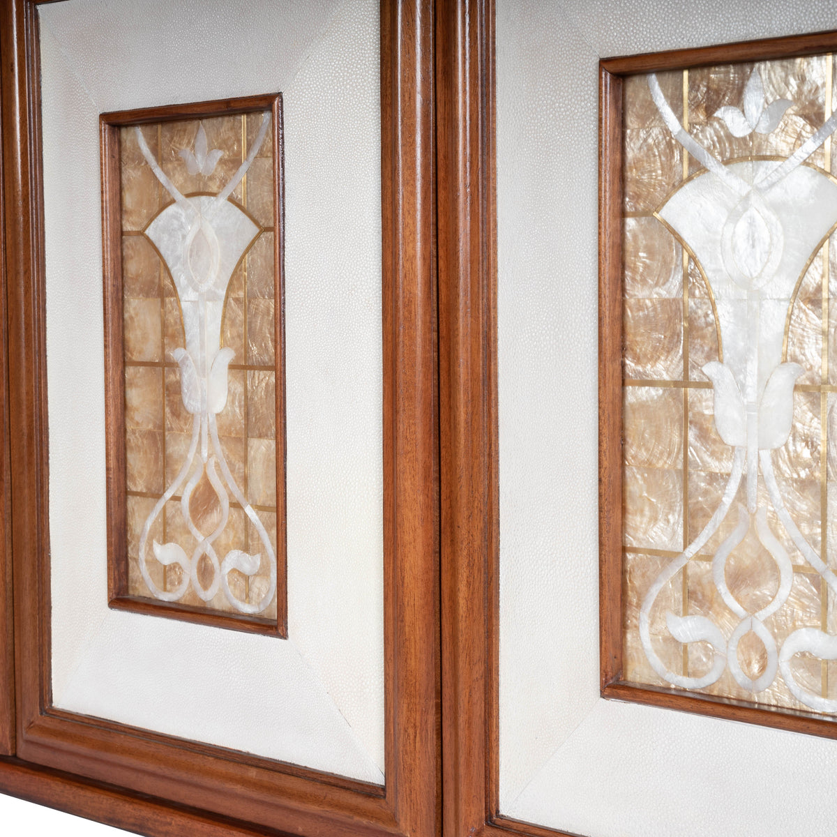 Butler Specialty Elegant Transitional Rectangular Medium Brown Leather Capiz Shell Inlay Sideboard Chests/Cabinets Butler Specialty