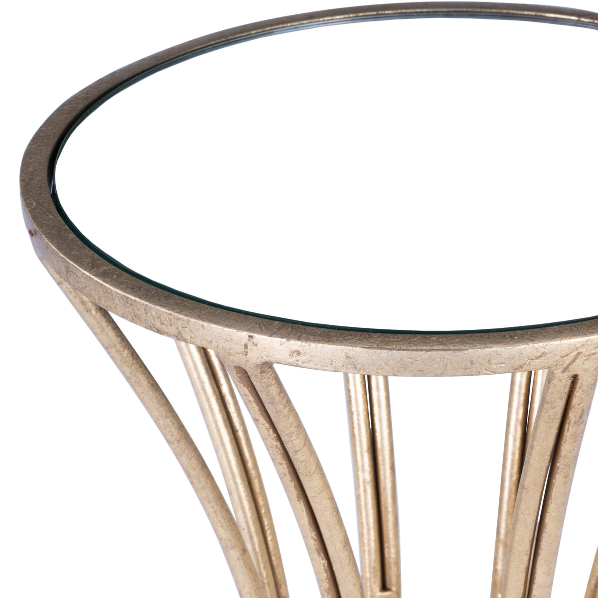 Butler Specialty Modern Round Antique Gold Metal Mirror End Table Accent Tables Butler Specialty