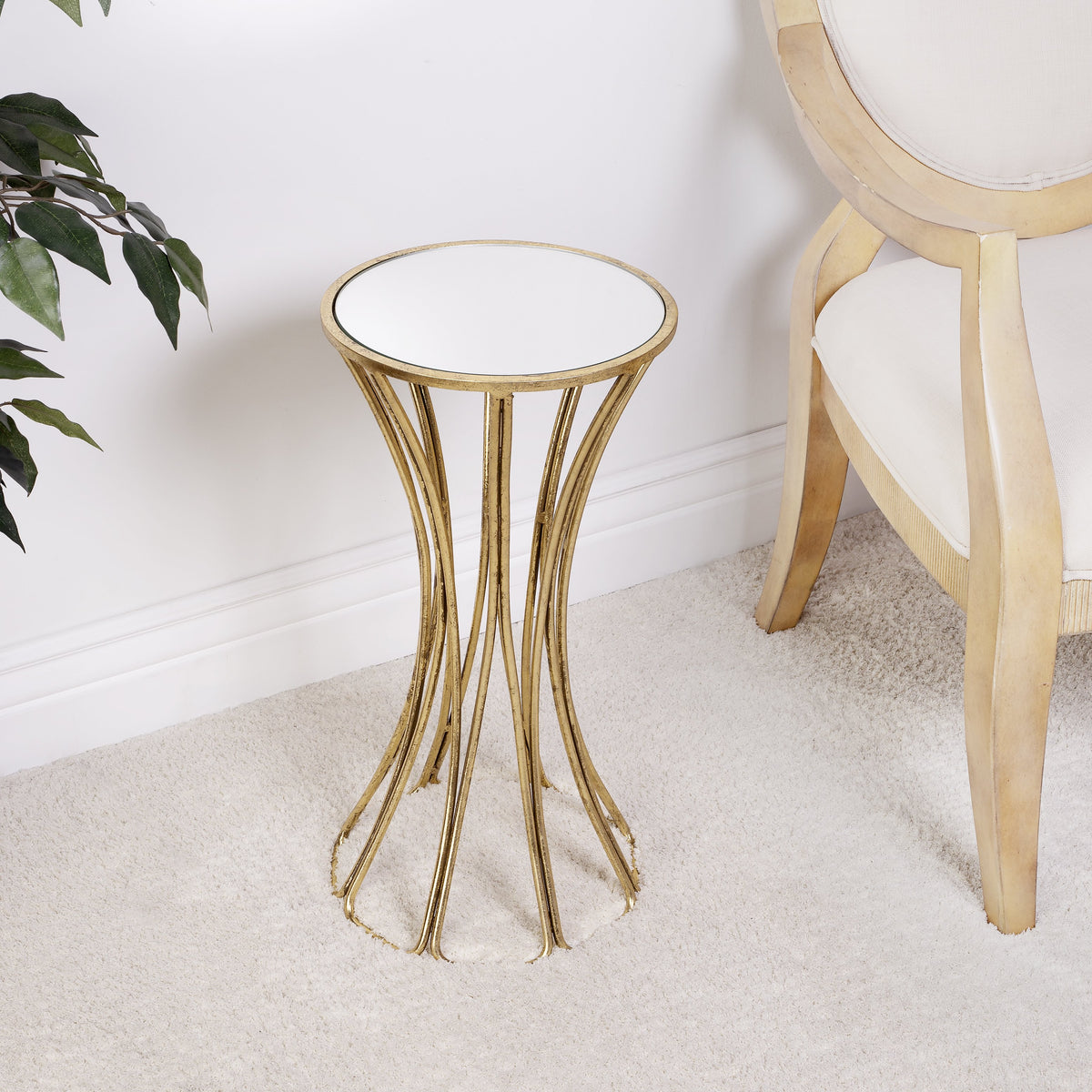 Butler Specialty Modern Round Antique Gold Metal Mirror End Table Accent Tables Butler Specialty