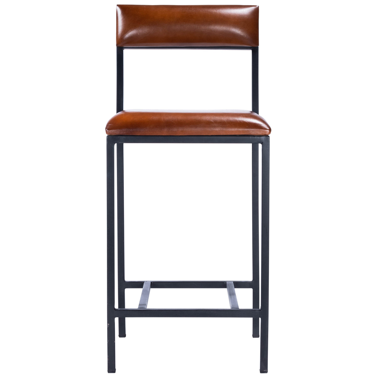 Butler Specialty Modern Industrial Style Rectangular Menium Brown Leather Metal Counter Stool Barstools Butler Specialty