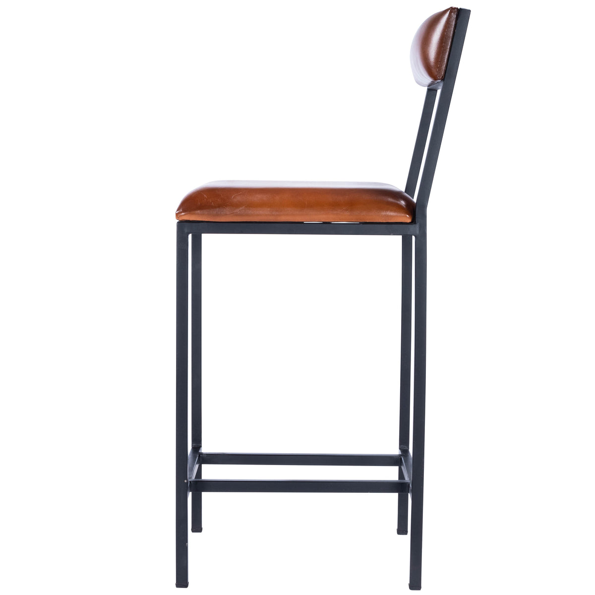 Butler Specialty Modern Industrial Style Rectangular Menium Brown Leather Metal Counter Stool Barstools Butler Specialty