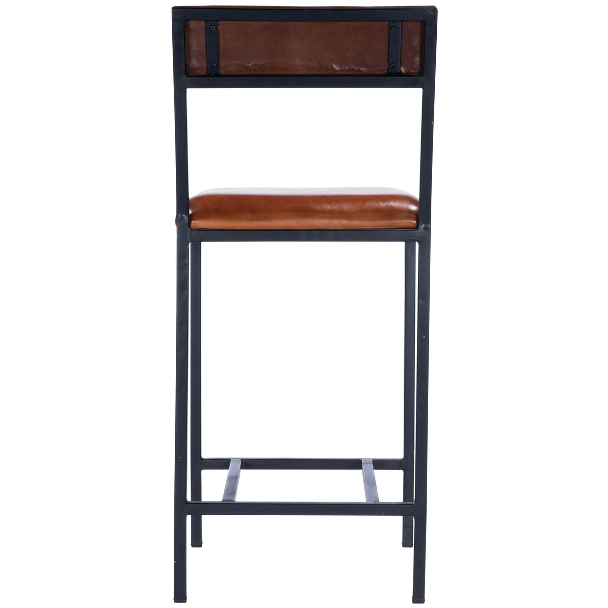 Butler Specialty Modern Industrial Style Rectangular Menium Brown Leather Metal Counter Stool Barstools Butler Specialty