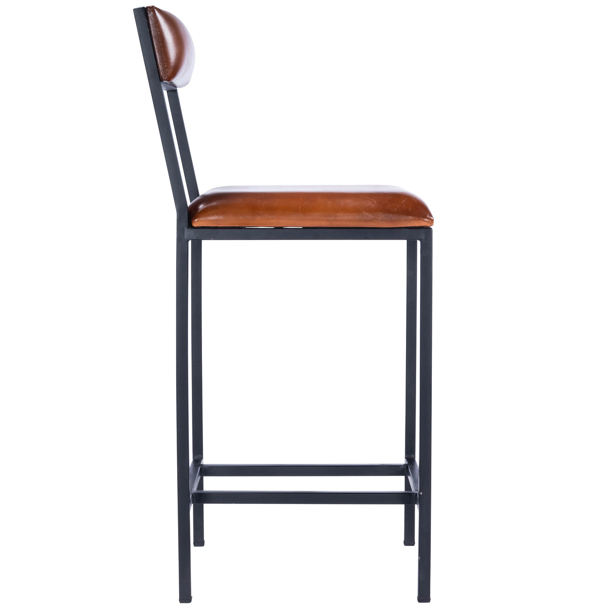 Butler Specialty Modern Industrial Style Rectangular Menium Brown Leather Metal Counter Stool Barstools Butler Specialty