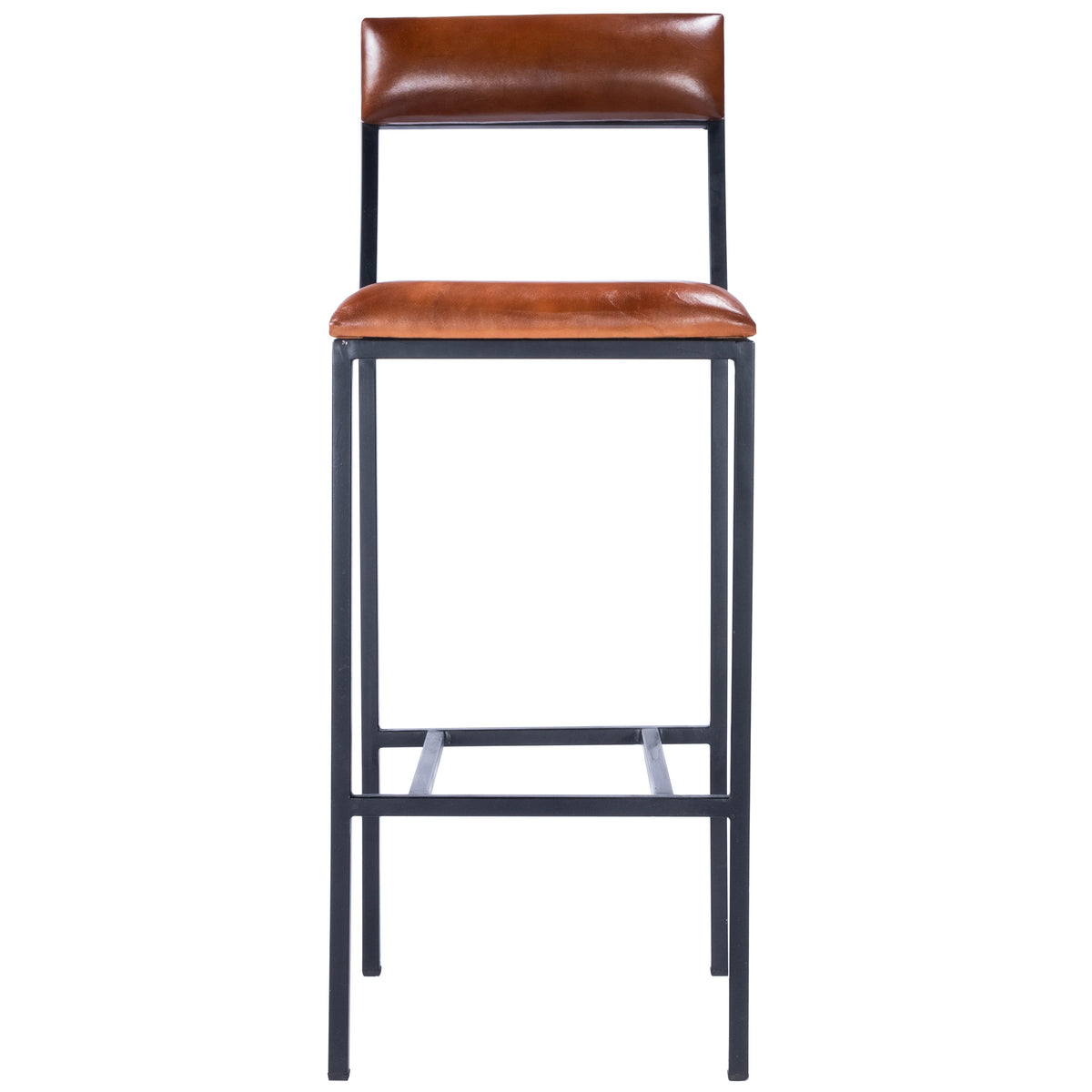 Butler Specialty Modern Rectangular Medium Brown Leather Metal Bar Stool Barstools Butler Specialty