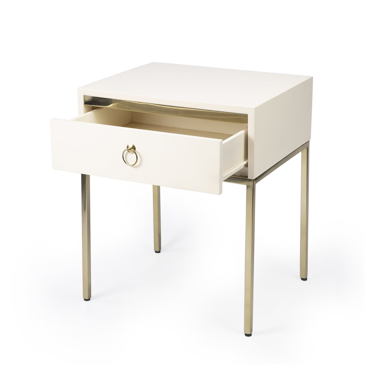 Butler Specialty Modern Rectangular White Gold Drawer End Table Accent Tables Butler Specialty