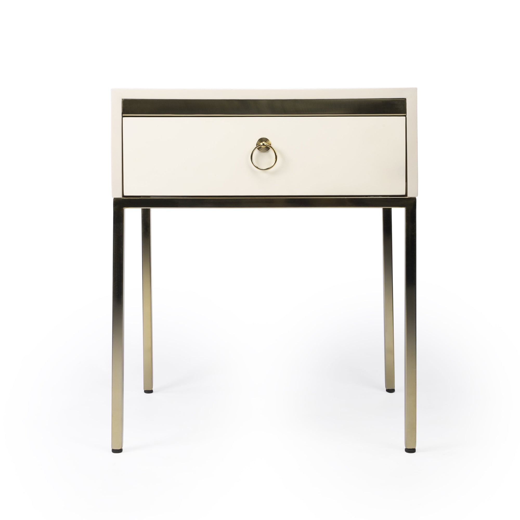 Butler Specialty Modern Rectangular White Gold Drawer End Table Accent Tables Butler Specialty