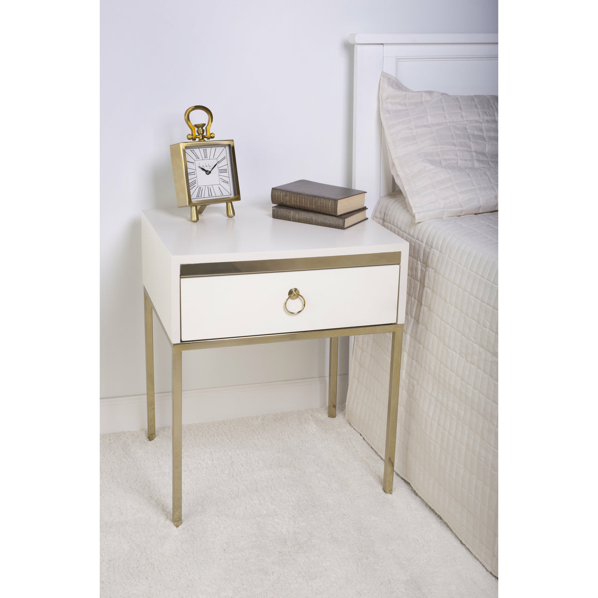 Butler Specialty Modern Rectangular White Gold Drawer End Table Accent Tables Butler Specialty