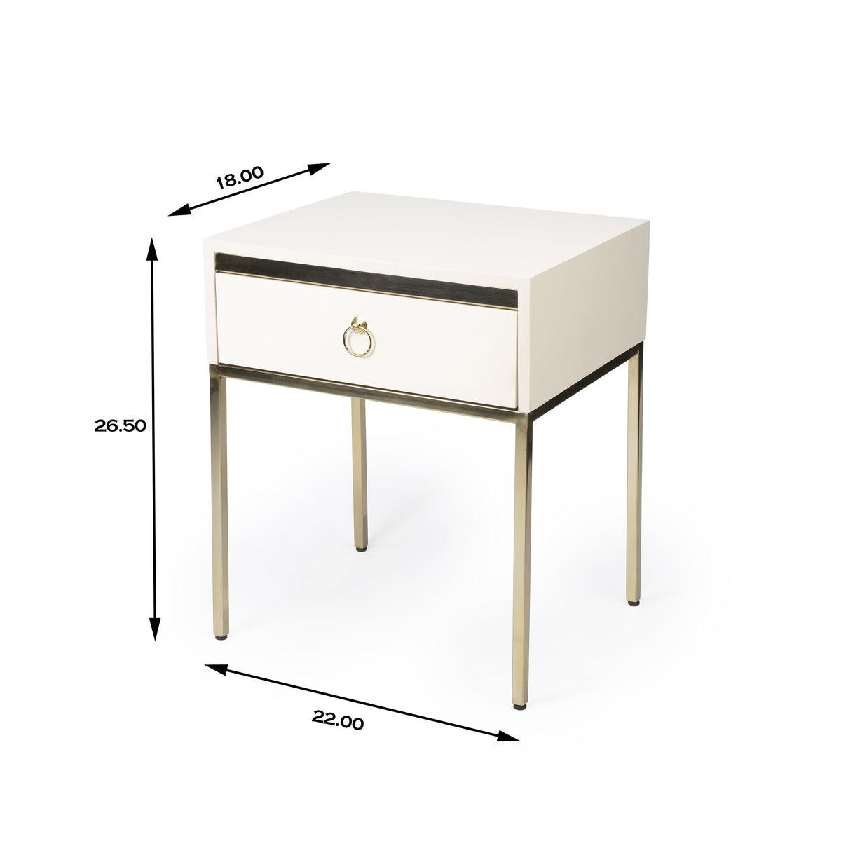 Butler Specialty Modern Rectangular White Gold Drawer End Table Accent Tables Butler Specialty