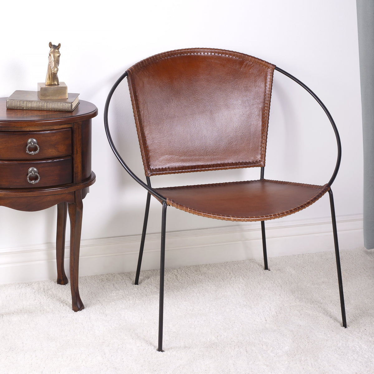 Butler Specialty Stylish Brown Leather Oval Accent Chair Accent Chairs Butler Specialty