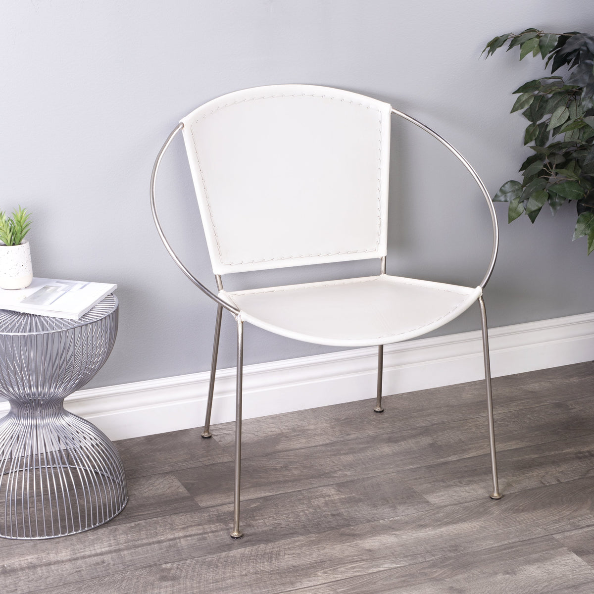 Butler Specialty Stylish White Leather Oval Accent Chair Accent Chairs Butler Specialty