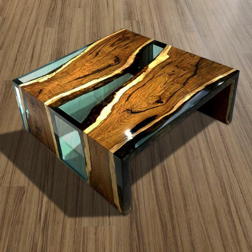 Arditi Smoked Aqua Green Waterfall Coffee Table Arditi Large