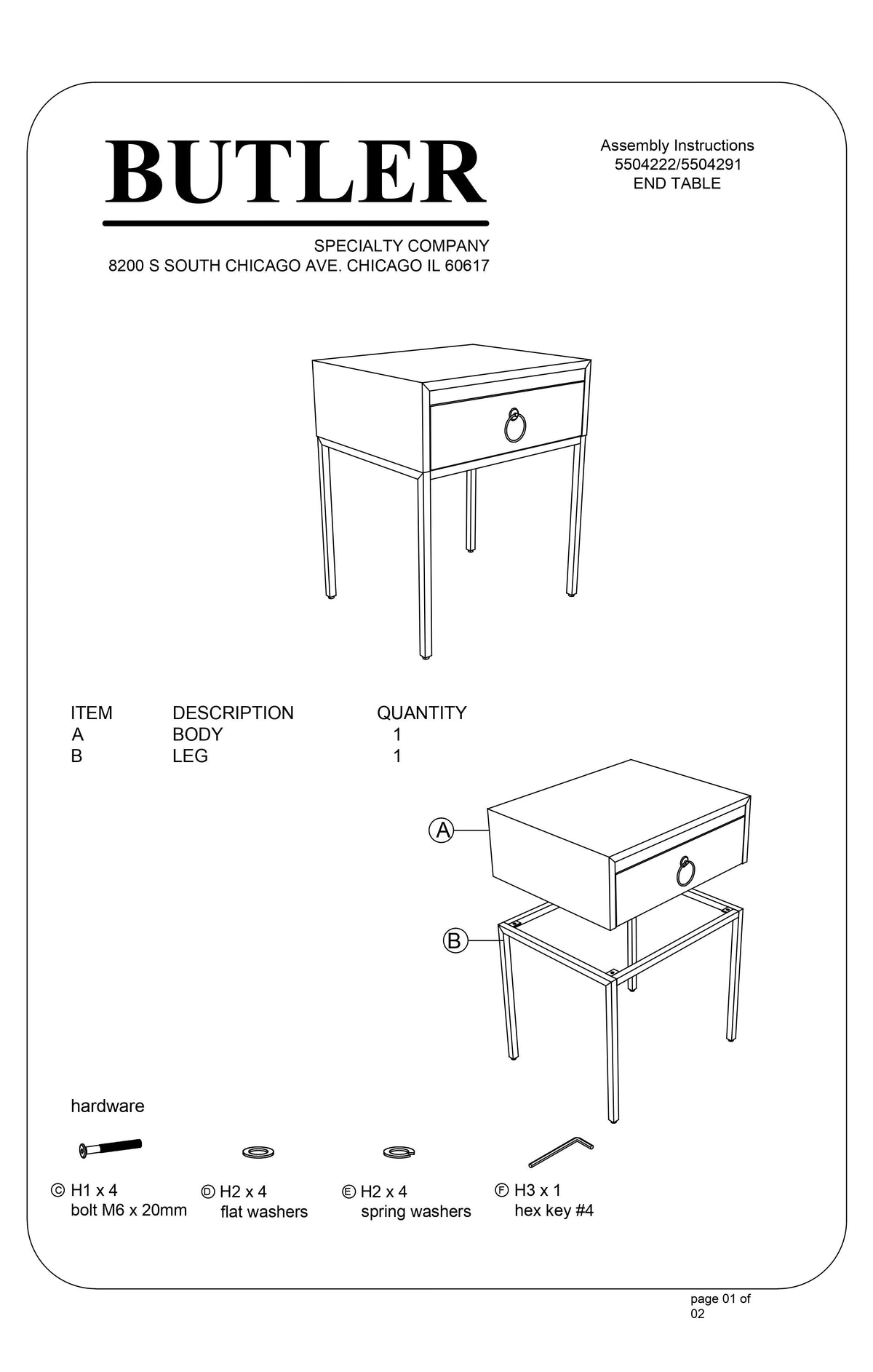 Butler Specialty Modern Rectangular White Gold Drawer End Table